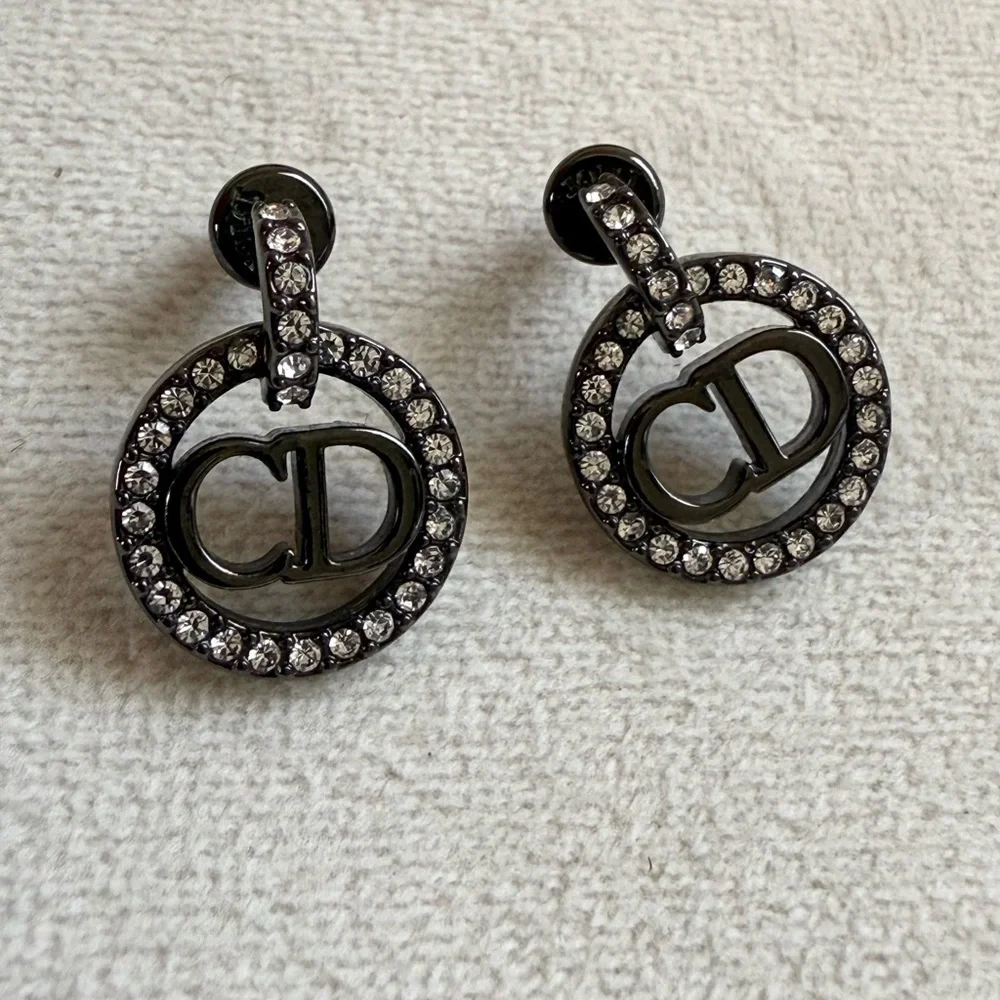 Dior Petit CD Earrings Black -Finish Metal and Crystals
